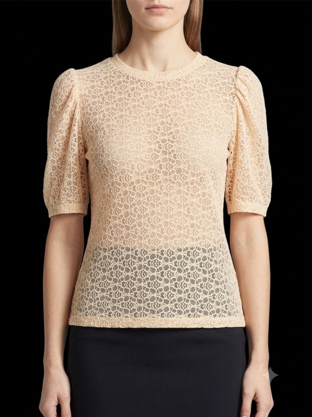 Zara Peach Lace Puff-Sleeve Top